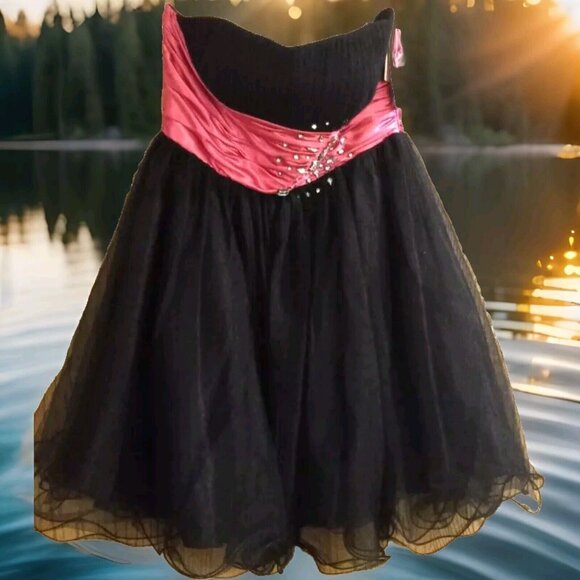 Cinderella Strapless Gown Size 8 – Black Pink Jeweled Prom Holiday Formal Dress - Picture 2 of 9